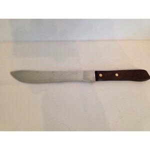 Vintage Utica Super Edge Butcher Knife  Stainless Steel Blade Wood Handle